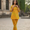 Women’s Yellow Leheriya Stripes Printed Cotton Shirt & Pant Co-Ord Set