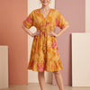 Women’s Yellow Marbel Printed Cotton Kaftan A-Line Dress