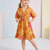 Baby Girls Yellow Marbel Printed Cotton Kaftan A-Line Dress