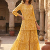 Women’s Yellow Paisley Print Cotton Kurta with Flared Skirt