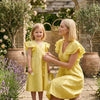Mom & Me Yellow Rayon Umbrella Style A-Line Dress with Drawstring Waist