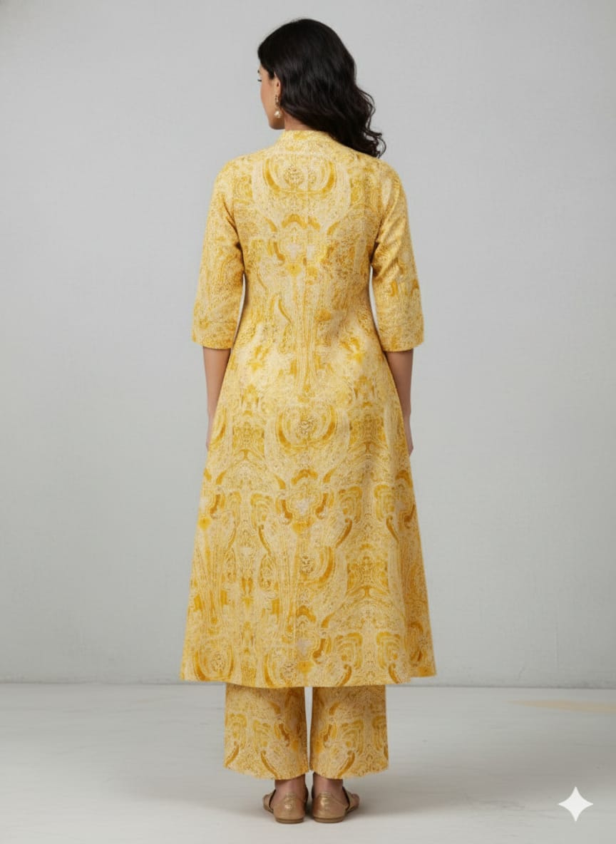 Women’s Yellow Paisley Printed Rayon Kurta Set with Straight Pants
