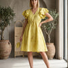 Women’s Yellow Rayon Umbrella Style A-Line Dress with Drawstring Waist