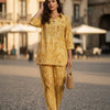 Women’s Yellow Paisley Printed Rayon Shirt & Pant Co-Ord Set