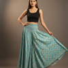 Women's Teal Zigzag Print High-Waist Smocked Palazzo Pants