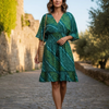 Green & Blue Abstract Print 100% Cotton Smocked Waist Midi Dresses | Dresses | Western wear