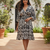 Black & White Ikat Print 100% Cotton Smocked Waist Midi Dresses | Dresses | Western Wear