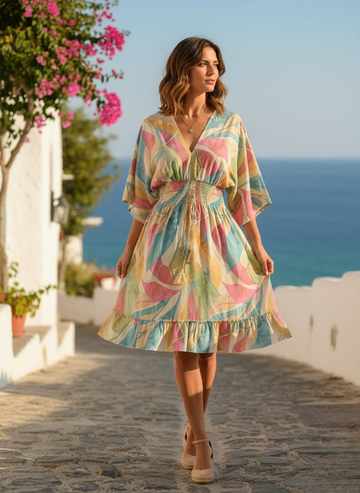 100% Cotton A-Line Midi Dresses with Smocked Waist - New Summer Print | Dresses | Western Wear