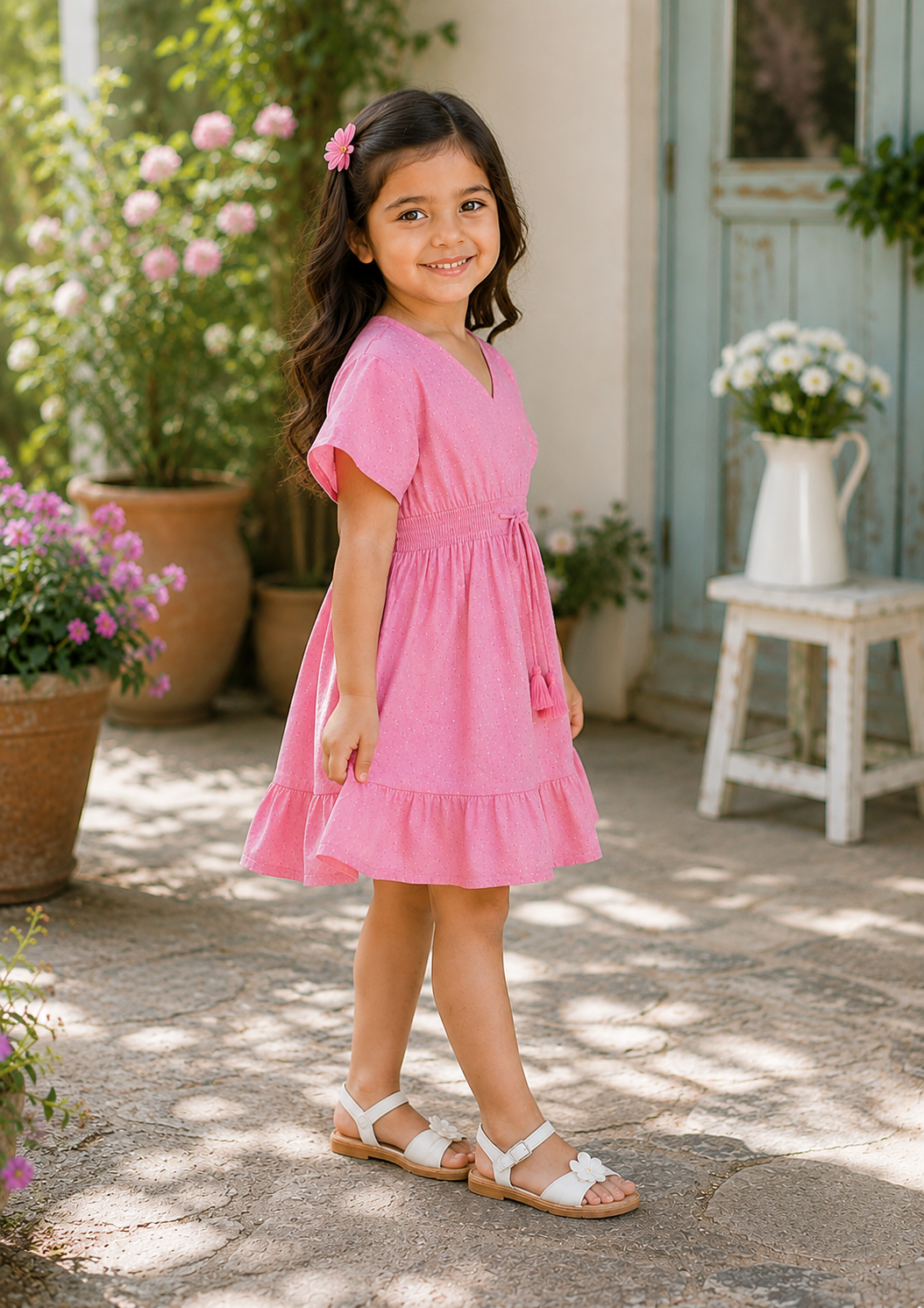 Baby Girls Pink Breeze Smocked Waist Casual Midi Dress
