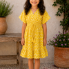 Baby Girls Cotton Yellow Chevron Printed Smocked Waist A-Line Dress