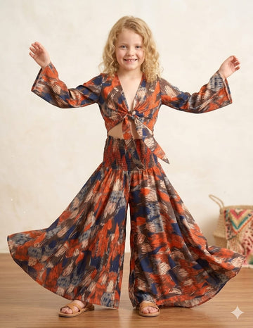 Baby Girls Abstract Printed Tie-Front Crop Top & Flared Palazzo Pant Co-ord Set
