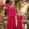 Mom & Me Pink Bandhej Printed Cotton Kurta with Flared Skirt Set