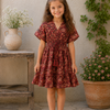 Baby Girls Maroon Floral Printed Smocked Waist Flared Dress