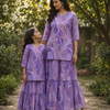 Mom & Daughter Lavender Purple Printed Kurta & Tiered Skirt Matching Co-ord Set