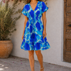 Women’s Ocean Bloom Printed Smocked Waist Flared Midi Dress