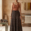 Women’s Black Floral Printed Cotton Tiered Maxi Skirt