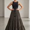 Women’s Black Gold Booti Printed Cotton Tiered Maxi Skirt