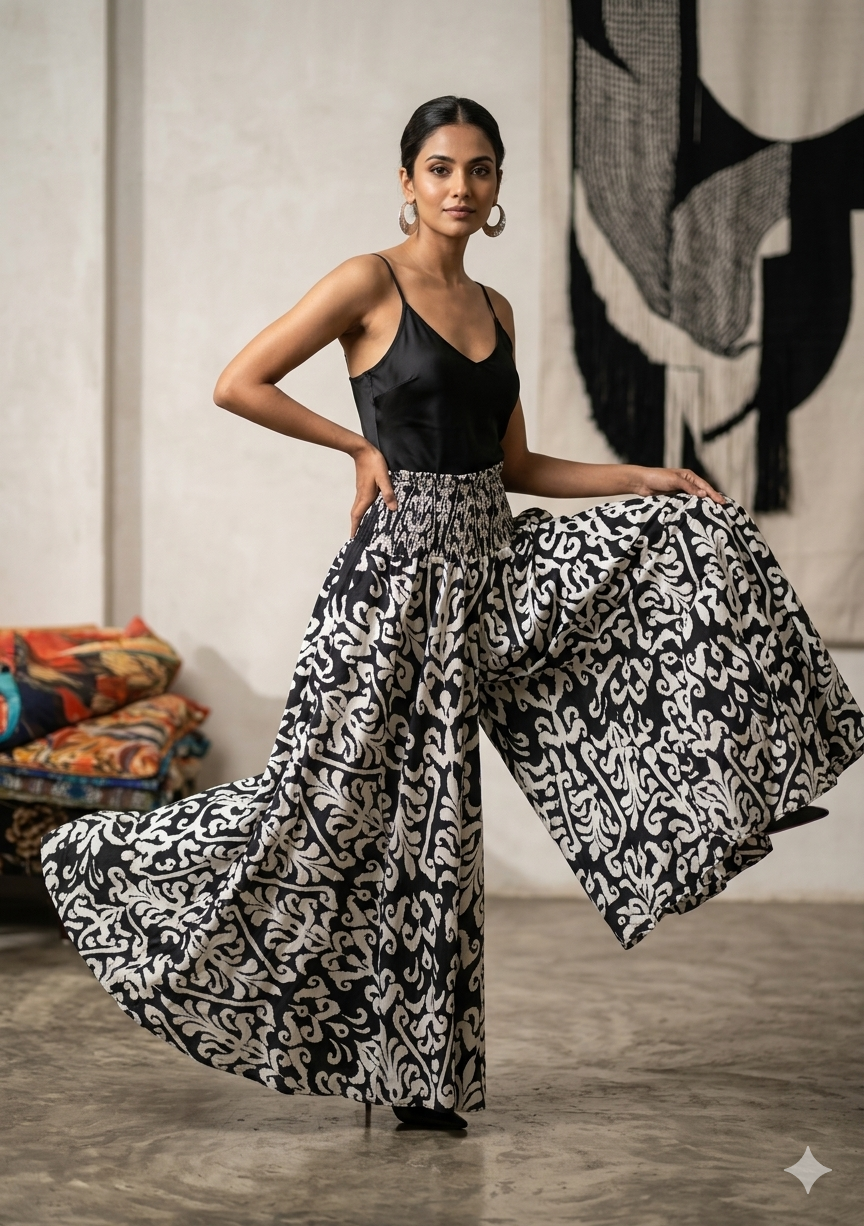 Women's Ikat Print Smocked Waist Flared Maxi Skirt