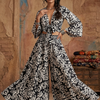 Women’s Black & White Ikat Print Co-Ord Set with Tie-Up Crop Top & Flared Palazzo