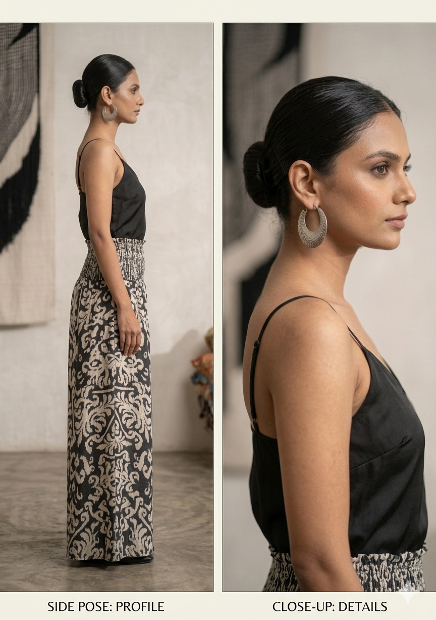 Women's Ikat Print Smocked Waist Flared Maxi Skirt