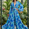 Women’s Blue Abstract Print Co-Ord Set with Tie-Up Crop Top & Flowy Palazzo Pants