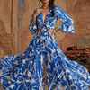 Royal Blue Abstract Print Co-Ord Set with Tie-Up Crop Top & Flared Palazzo