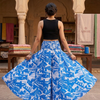 Women's Blue & White Abstract Print Flared Maxi Skirt
