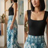 Women's Blue Tie-Dye Print High-Waist Smocked Palazzo Pants