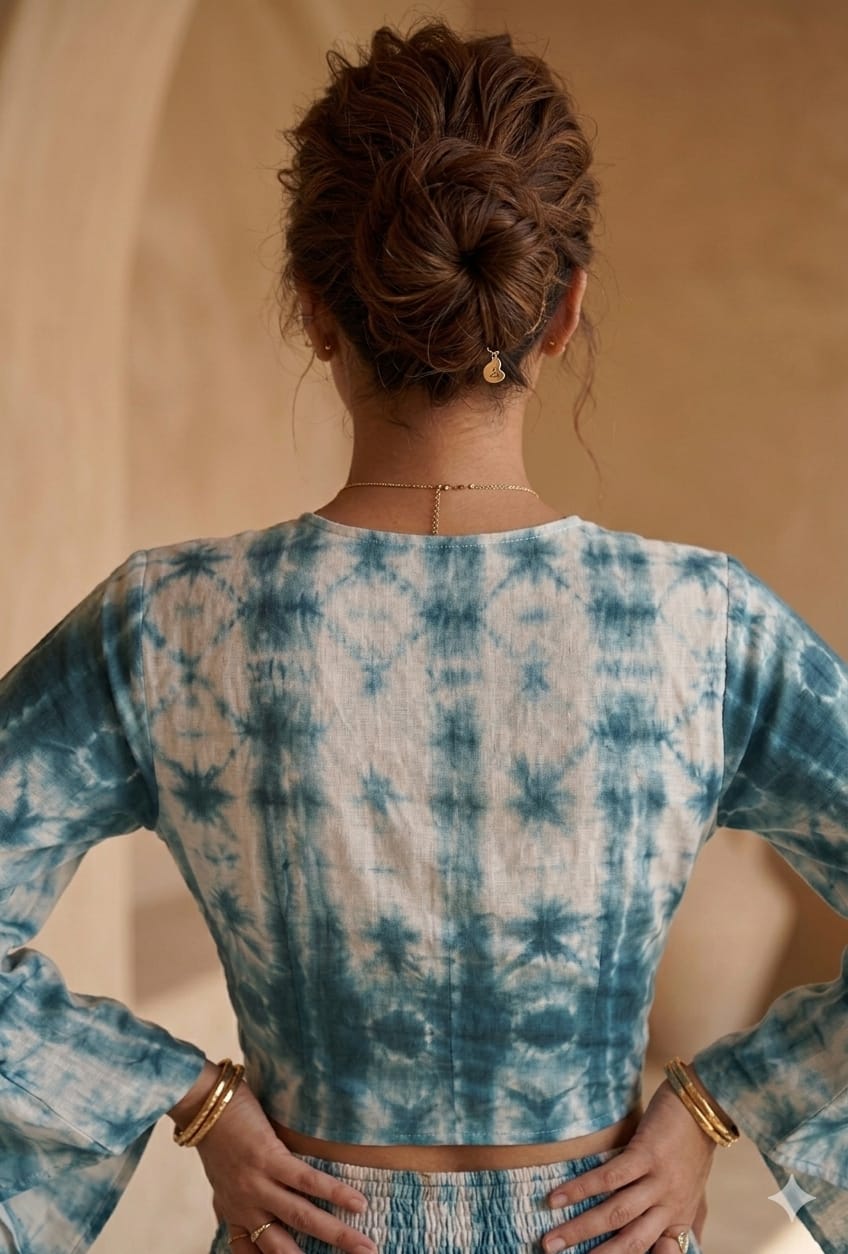 Teal Tie-Dye Co-Ord Set with Knot Crop Top & Flared Palazzo