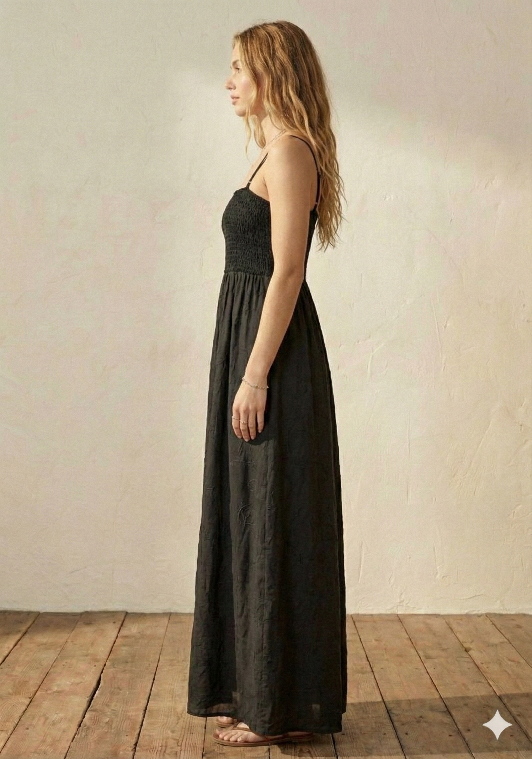 Black Smocked Maxi Dress with Spaghetti Straps