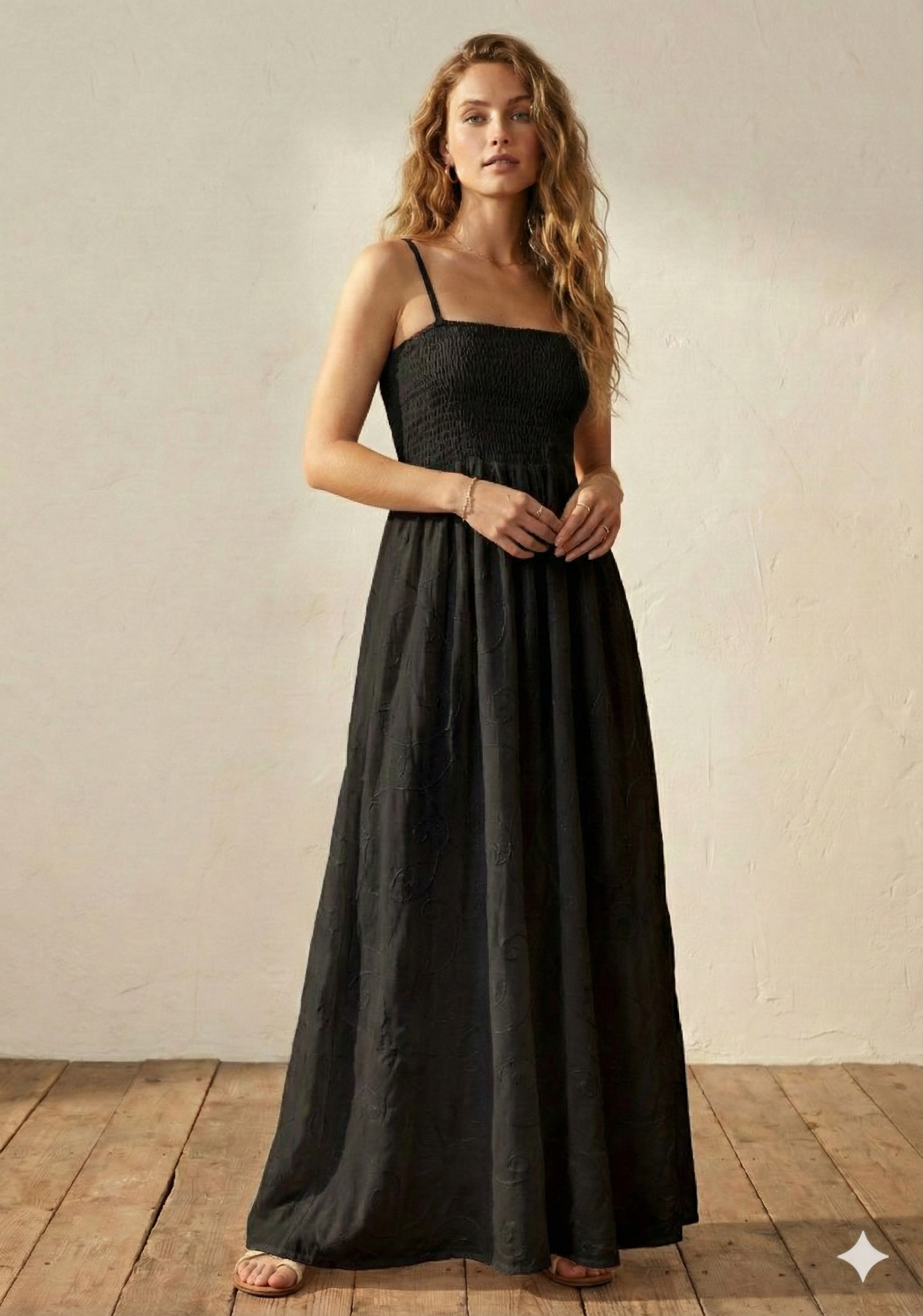 Black Smocked Maxi Dress with Spaghetti Straps