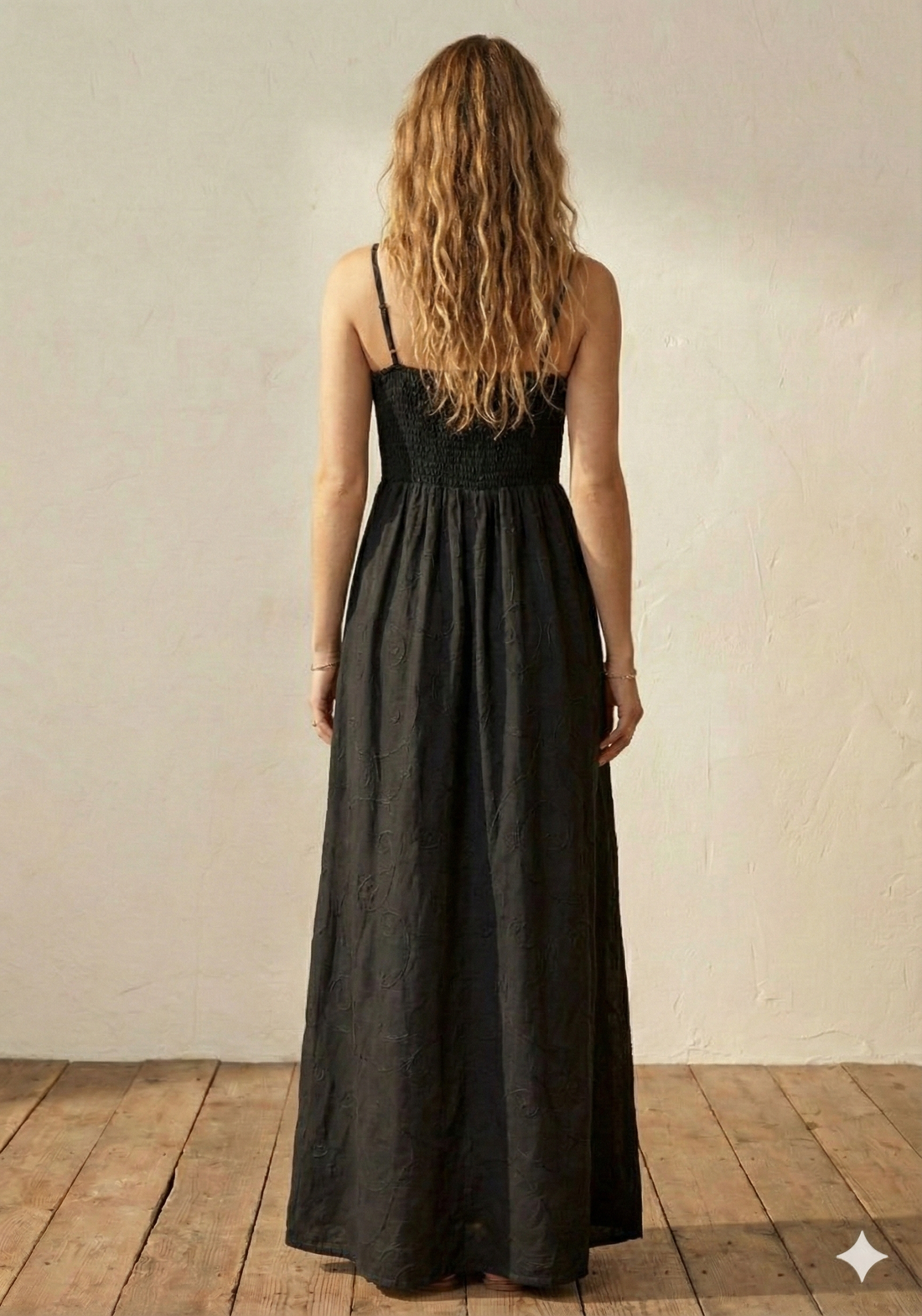 Black Smocked Maxi Dress with Spaghetti Straps