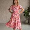 Baby Girls Cotton Pink Botanical Printed Umbrella Style A-Line Dress