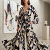 Abstract Brush Print Co-Ord Set with Knot Crop Top & Flared Palazzo
