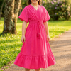 Baby Girls Pink Solid Cotton Smocked Waist Flared Midi Dress