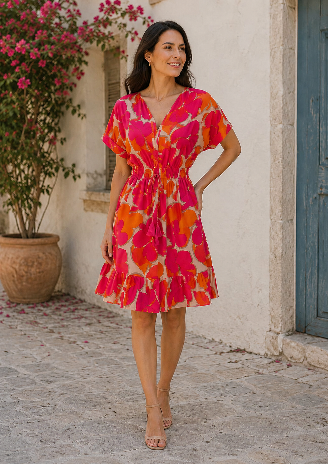 Women’s Sunset Bloom Printed Smocked Waist Dress