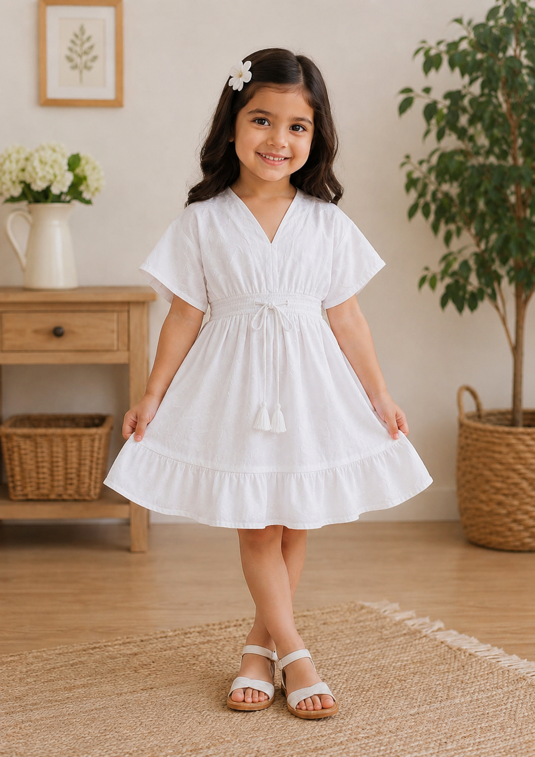 Baby Girls Snow White Smocked Waist Flared Midi Dress