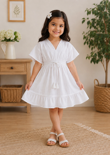 Baby Girls Snow White Smocked Waist Flared Midi Dress
