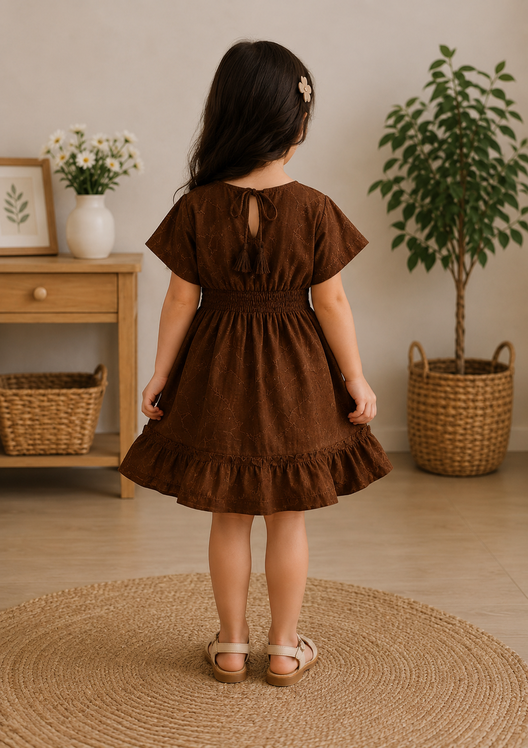 Baby Girls Cocoa Charm Smocked Waist Flared Midi Dress