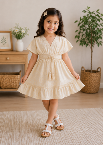 Baby Girls Vanilla Cream Smocked Waist Flared Midi Dress