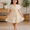 Baby Girls Vanilla Cream Smocked Waist Flared Midi Dress