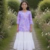 Girl's Lavender Printed Kurta with White Tiered Skirt Ethnic Set