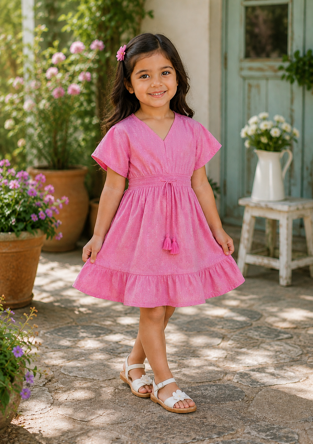 Baby Girls Pink Breeze Smocked Waist Casual Midi Dress