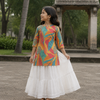 Girl's Multicolor Abstract Printed Kurta with White Tiered Skirt Set