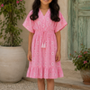 Baby Girls Cotton Pink Ikat Printed Smocked Waist A-Line Dress