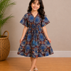Baby Girls Boho Medallion Printed Smocked Waist Flared Midi Dress