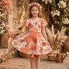 Baby Girls Orange Floral Printed Cotton Umbrella Style A-Line Dress with Flutter Sleeves