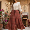 Women’s Rust Red Floral Printed Cotton Tiered Maxi Skirt