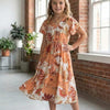 Baby Girls Cotton Orange Floral Printed Umbrella Style A-Line Dress