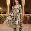 Women’s Green Leaf Print Cotton Anarkali Kurta Set